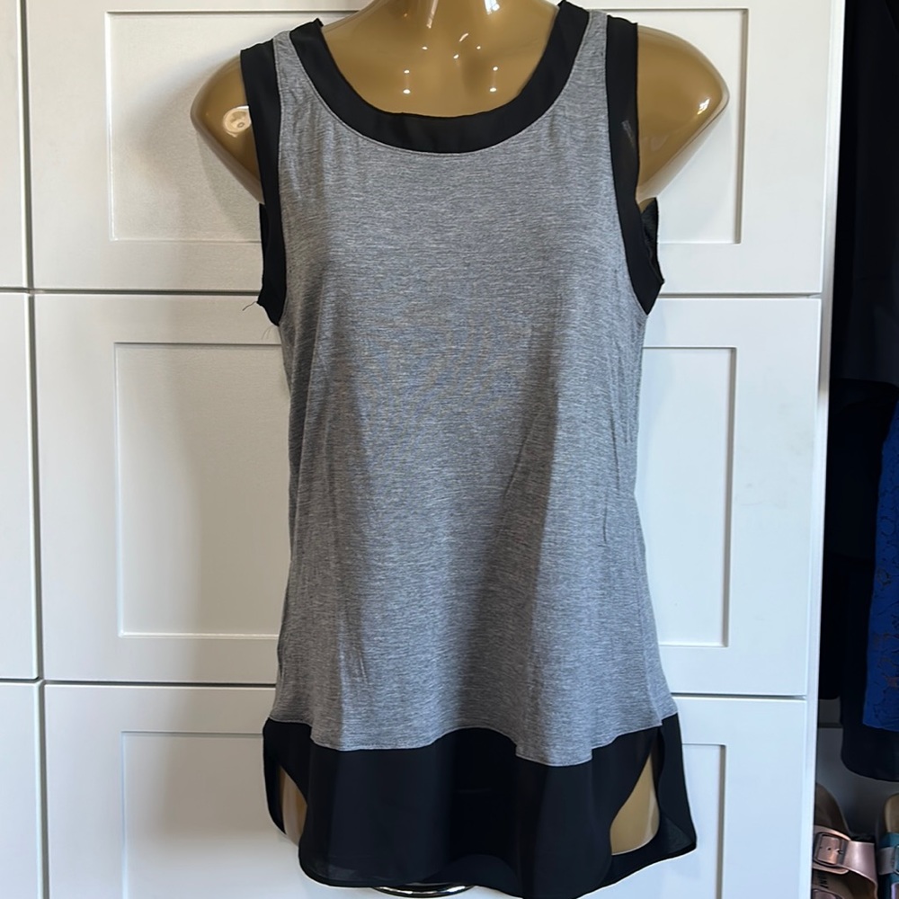 Loft high low tank with sheer accents